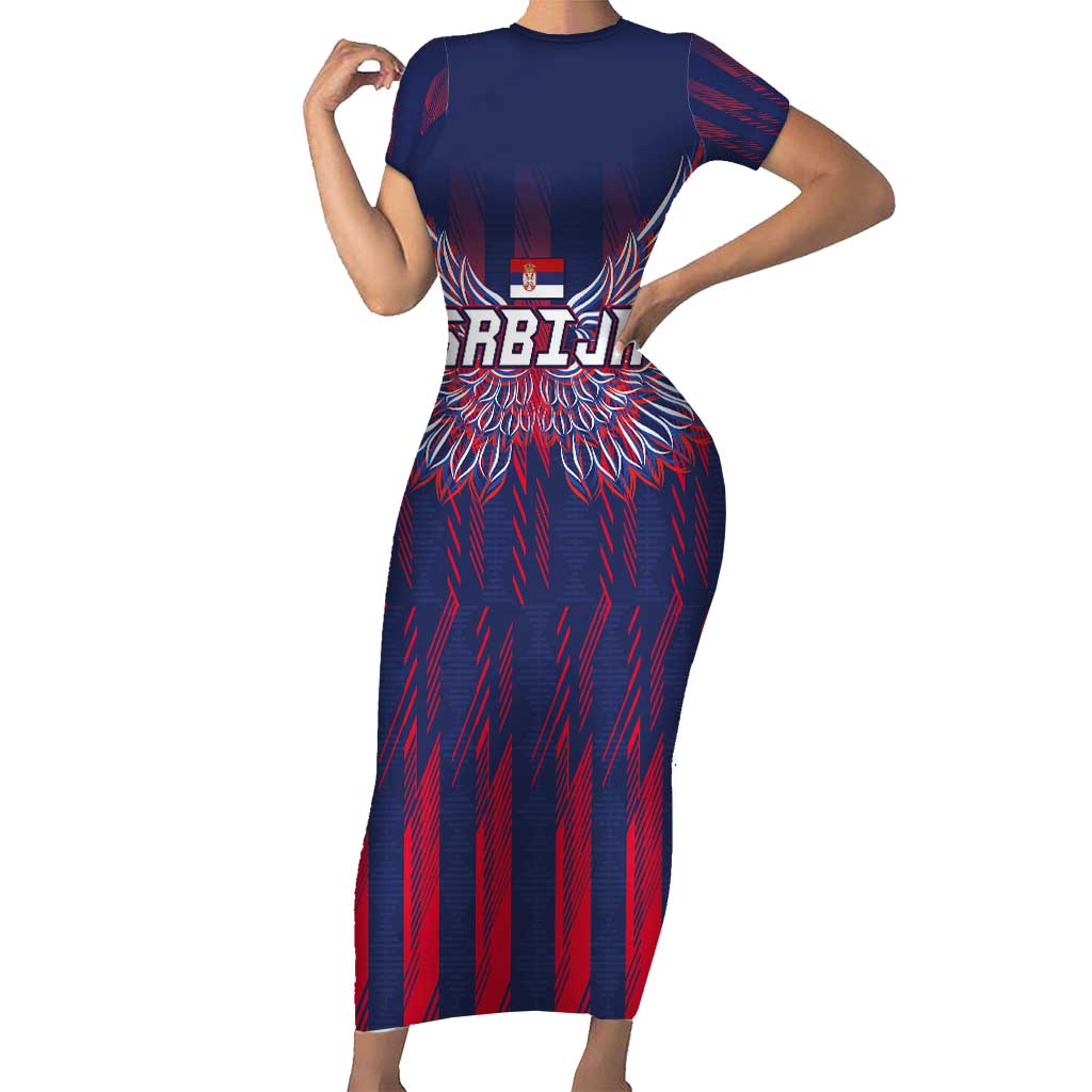 Custom Serbia Sport Fan Jersey Family Matching Short Sleeve Bodycon Dress and Hawaiian Shirt Eagle Wings with Sporty Stripes Style - Wonder Print Shop