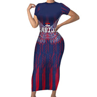 Custom Serbia Sport Fan Jersey Family Matching Short Sleeve Bodycon Dress and Hawaiian Shirt Eagle Wings with Sporty Stripes Style - Wonder Print Shop