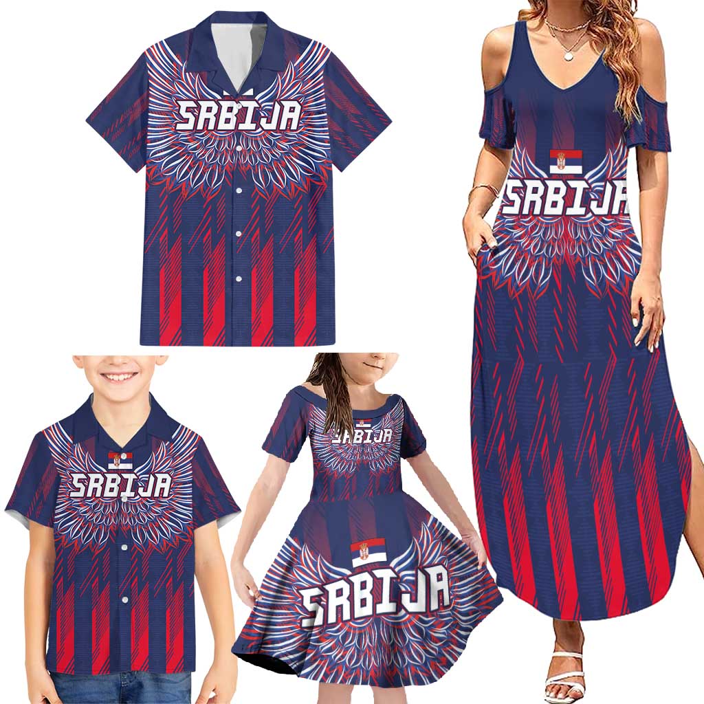 Custom Serbia Sport Fan Jersey Family Matching Summer Maxi Dress and Hawaiian Shirt Eagle Wings with Sporty Stripes Style - Wonder Print Shop