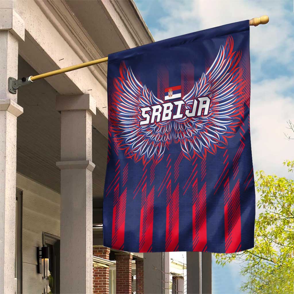Serbia Sport Fan Jersey Garden Flag Eagle Wings with Sporty Stripes Style - Wonder Print Shop