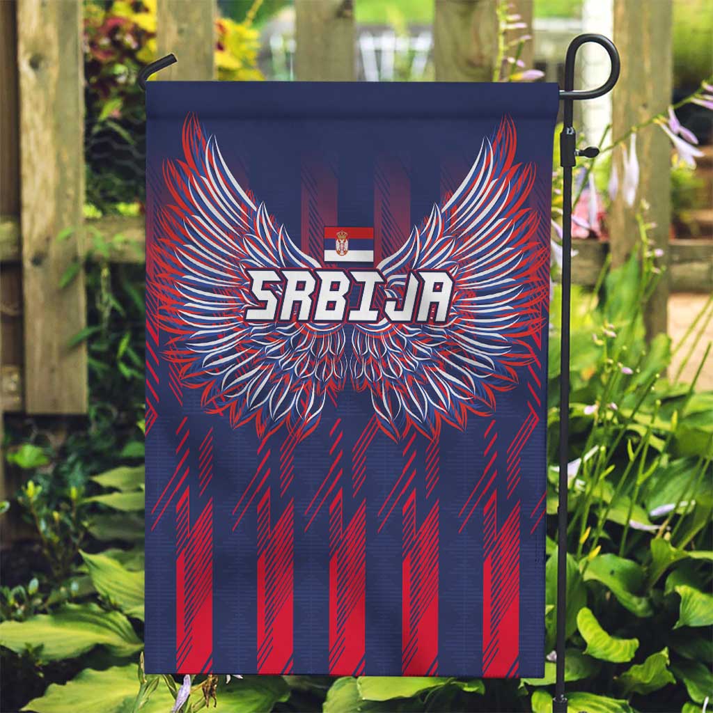 Serbia Sport Fan Jersey Garden Flag Eagle Wings with Sporty Stripes Style - Wonder Print Shop