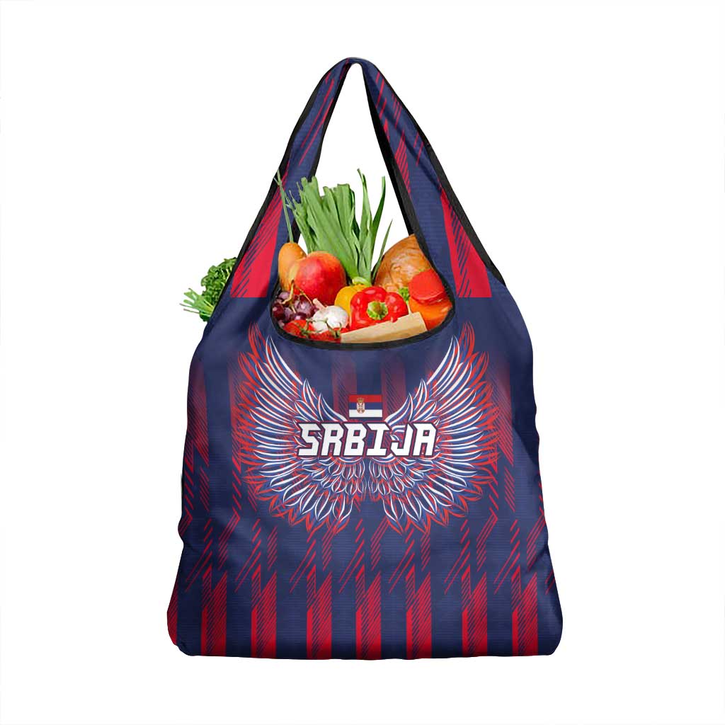 Serbia Sport Fan Jersey Grocery Bag Eagle Wings with Sporty Stripes Style - Wonder Print Shop