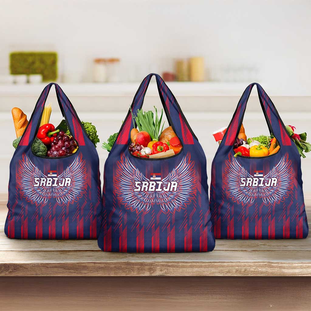 Serbia Sport Fan Jersey Grocery Bag Eagle Wings with Sporty Stripes Style - Wonder Print Shop