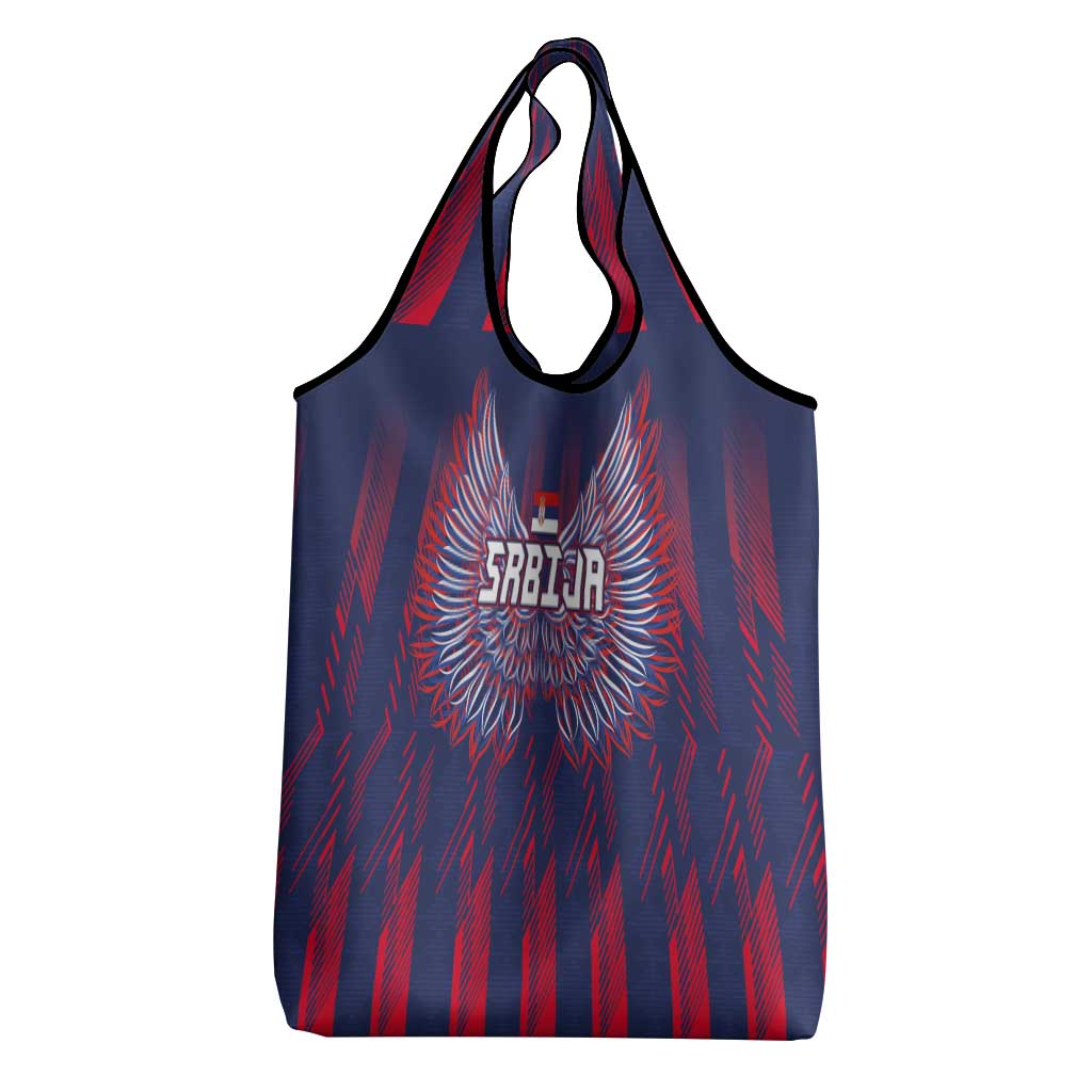 Serbia Sport Fan Jersey Grocery Bag Eagle Wings with Sporty Stripes Style - Wonder Print Shop