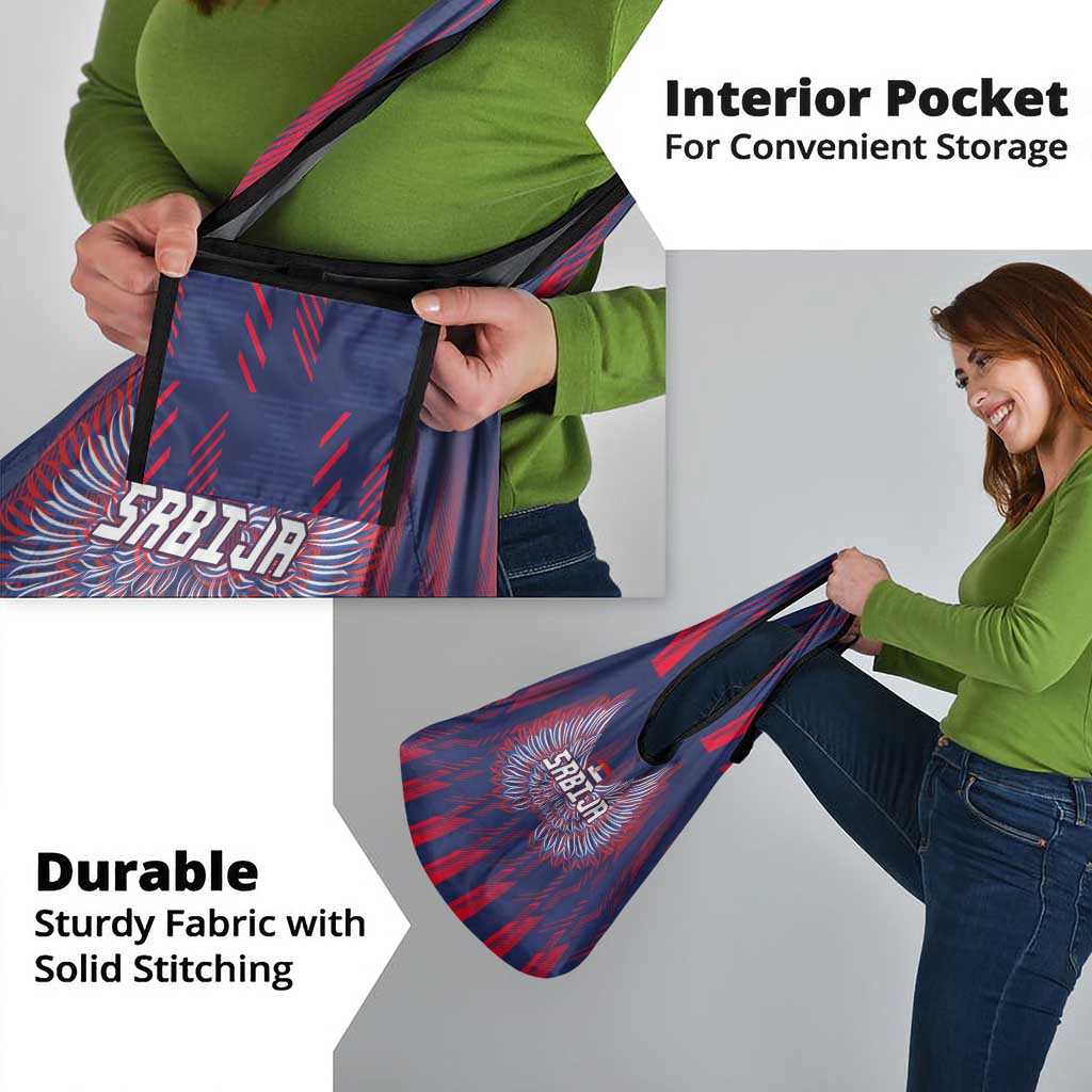 Serbia Sport Fan Jersey Grocery Bag Eagle Wings with Sporty Stripes Style - Wonder Print Shop