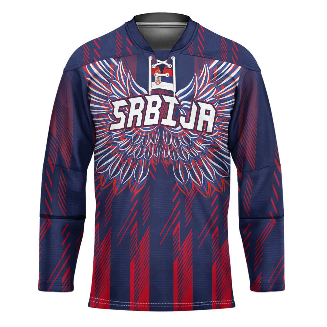 Custom Serbia Sport Fan Jersey Hockey Jersey Eagle Wings with Sporty Stripes Style - Wonder Print Shop