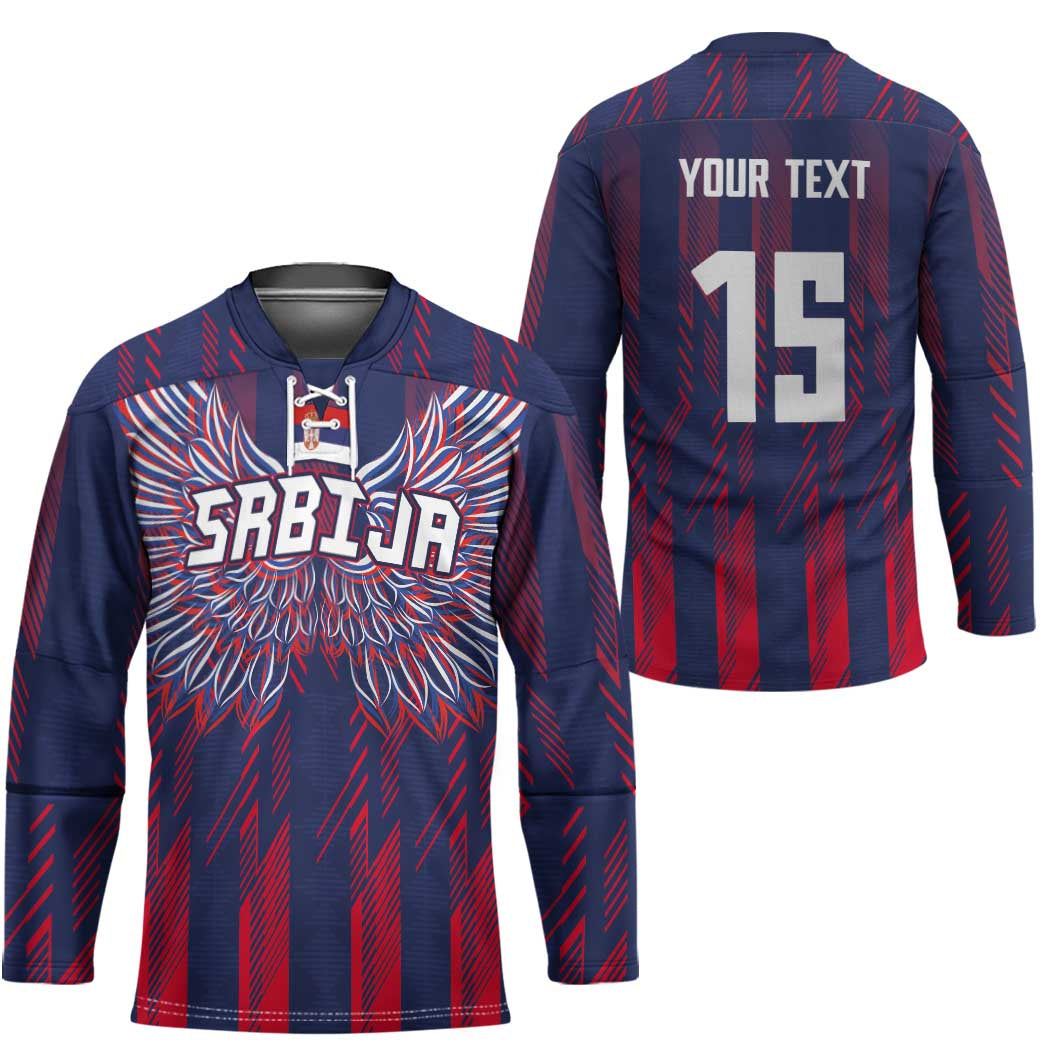Custom Serbia Sport Fan Jersey Hockey Jersey Eagle Wings with Sporty Stripes Style - Wonder Print Shop