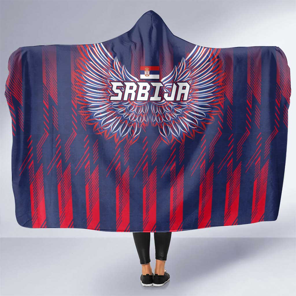 Serbia Sport Fan Jersey Hooded Blanket Eagle Wings with Sporty Stripes Style - Wonder Print Shop