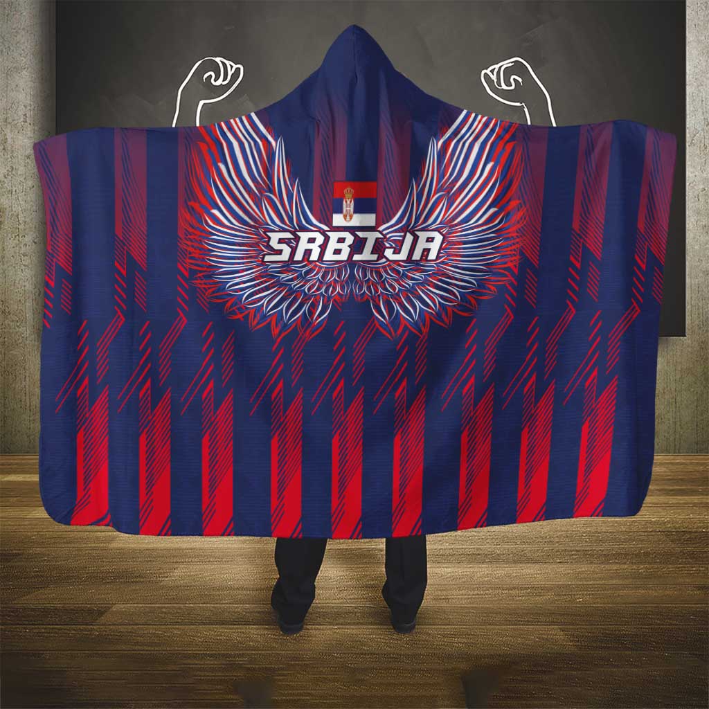 Serbia Sport Fan Jersey Hooded Blanket Eagle Wings with Sporty Stripes Style - Wonder Print Shop