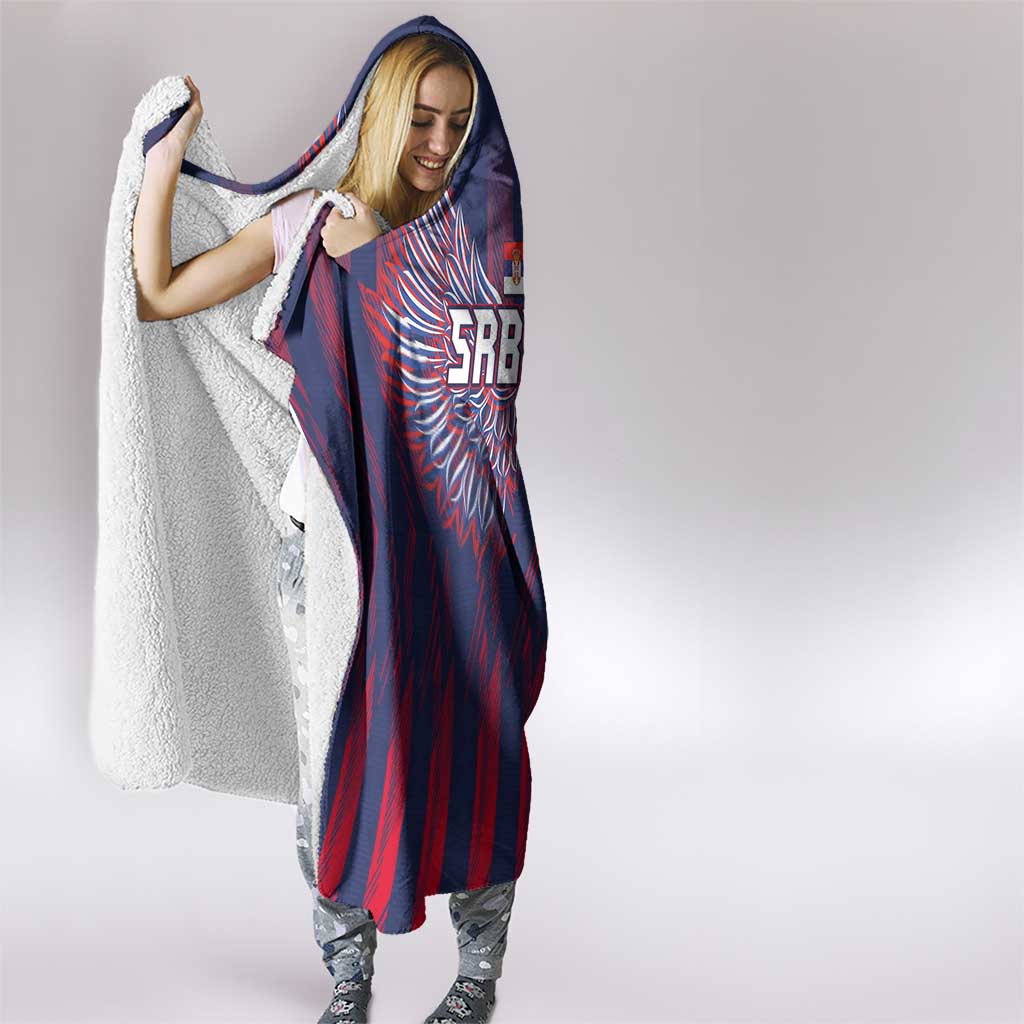 Serbia Sport Fan Jersey Hooded Blanket Eagle Wings with Sporty Stripes Style - Wonder Print Shop