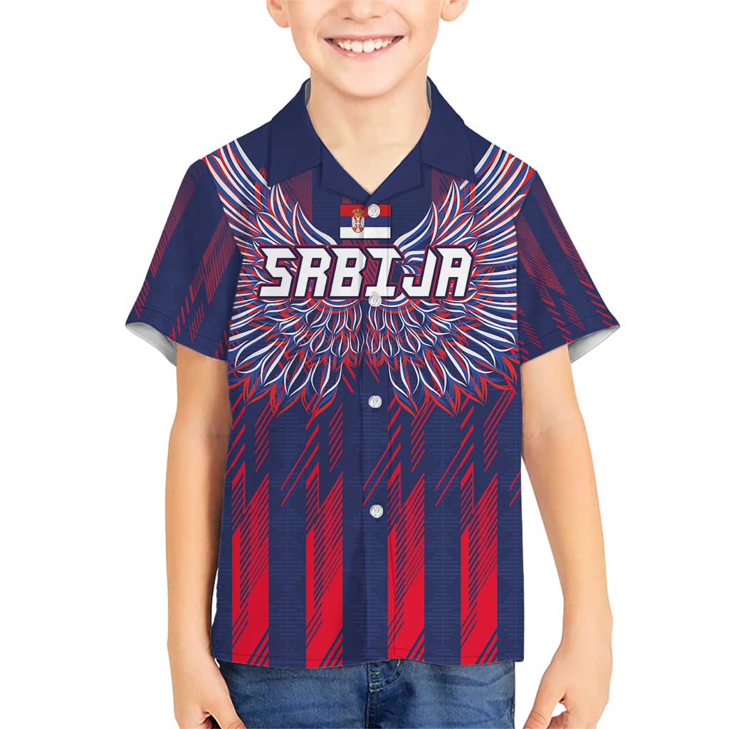 Custom Serbia Sport Fan Jersey Kid Hawaiian Shirt Eagle Wings with Sporty Stripes Style - Wonder Print Shop