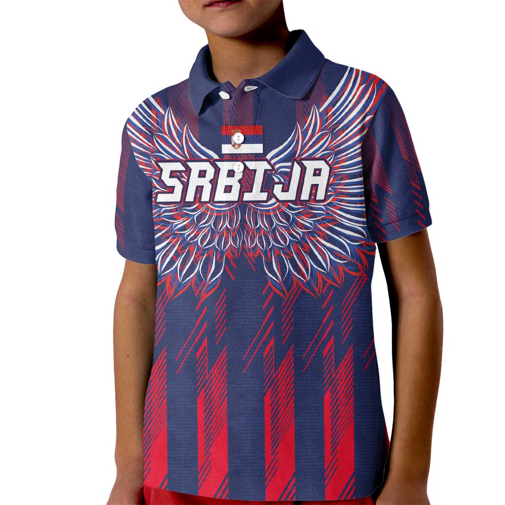 Custom Serbia Sport Fan Jersey Kid Polo Shirt Eagle Wings with Sporty Stripes Style - Wonder Print Shop