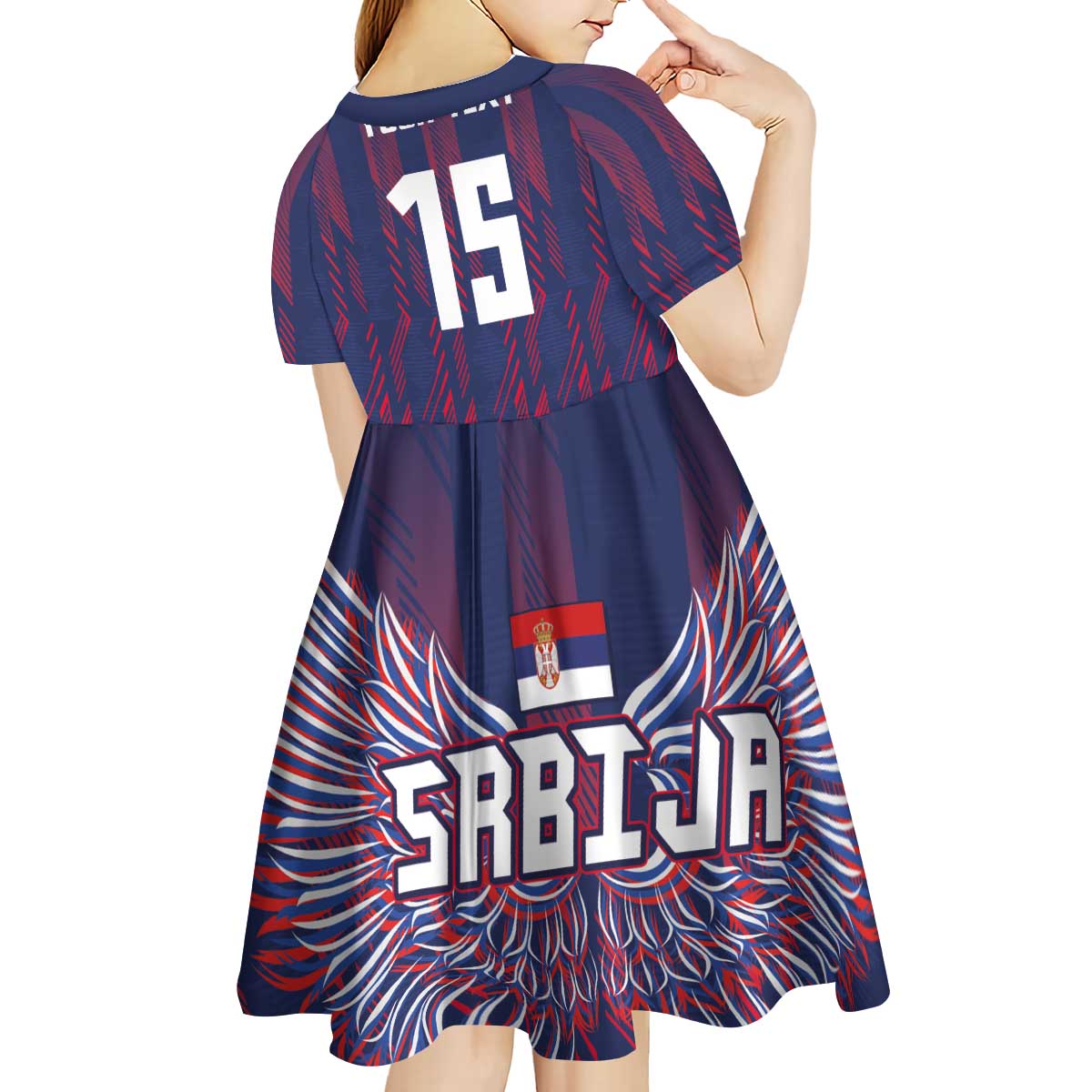 Custom Serbia Sport Fan Jersey Kid Short Sleeve Dress Eagle Wings with Sporty Stripes Style - Wonder Print Shop