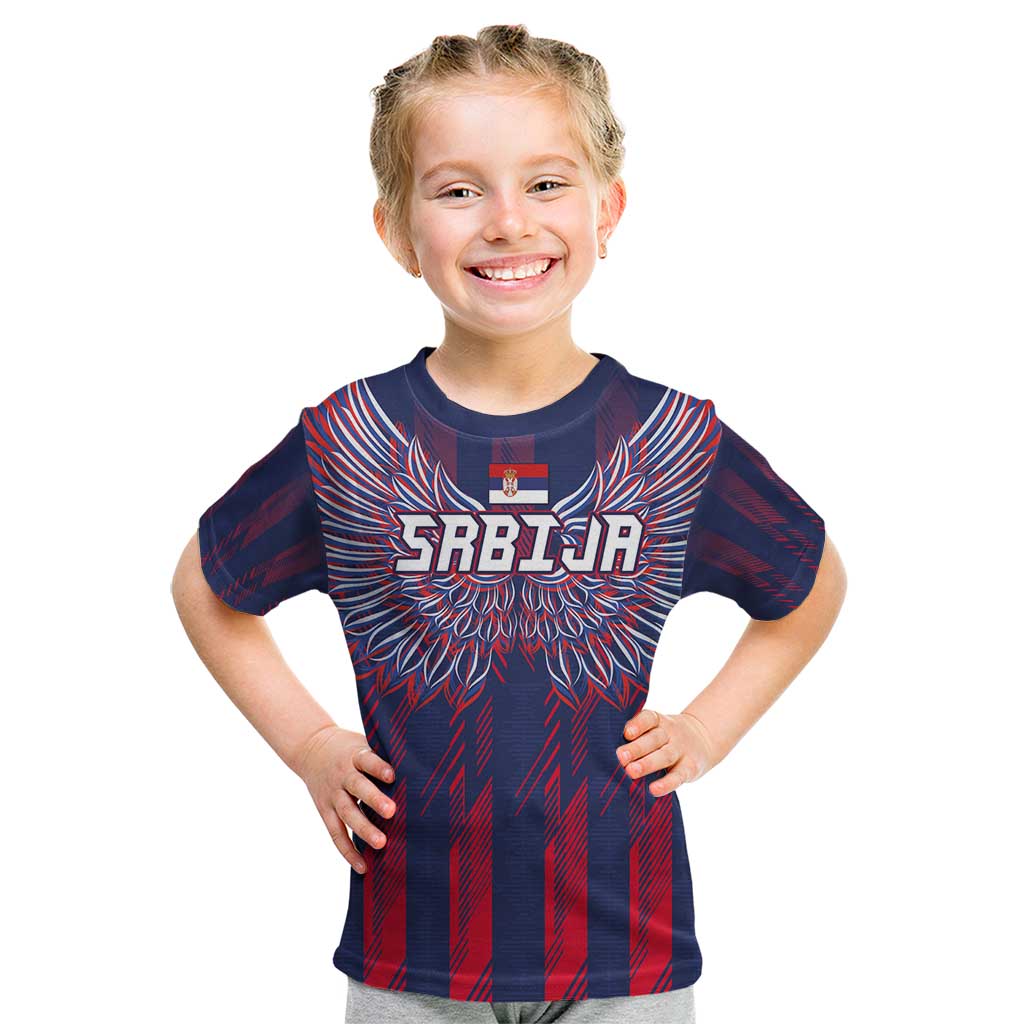 Custom Serbia Sport Fan Jersey Kid T Shirt Eagle Wings with Sporty Stripes Style - Wonder Print Shop