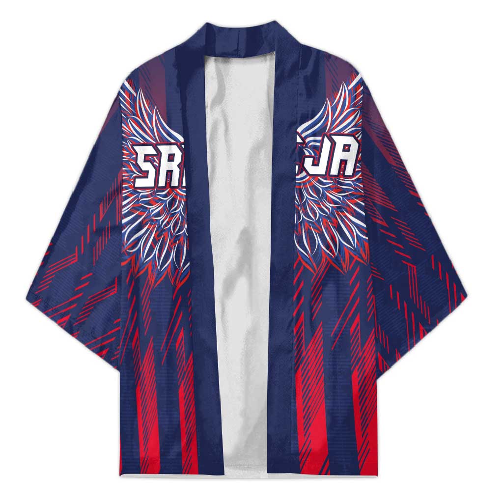 Custom Serbia Sport Fan Jersey Kimono Eagle Wings with Sporty Stripes Style - Wonder Print Shop
