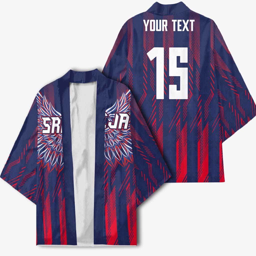Custom Serbia Sport Fan Jersey Kimono Eagle Wings with Sporty Stripes Style - Wonder Print Shop