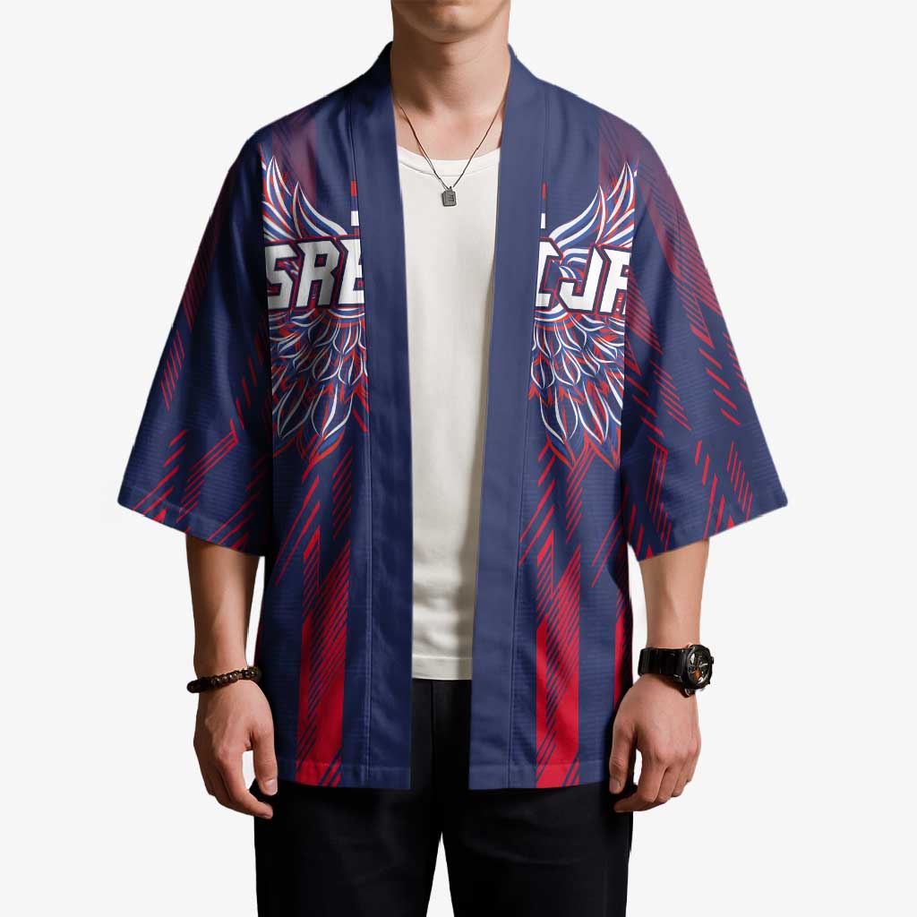 Custom Serbia Sport Fan Jersey Kimono Eagle Wings with Sporty Stripes Style - Wonder Print Shop