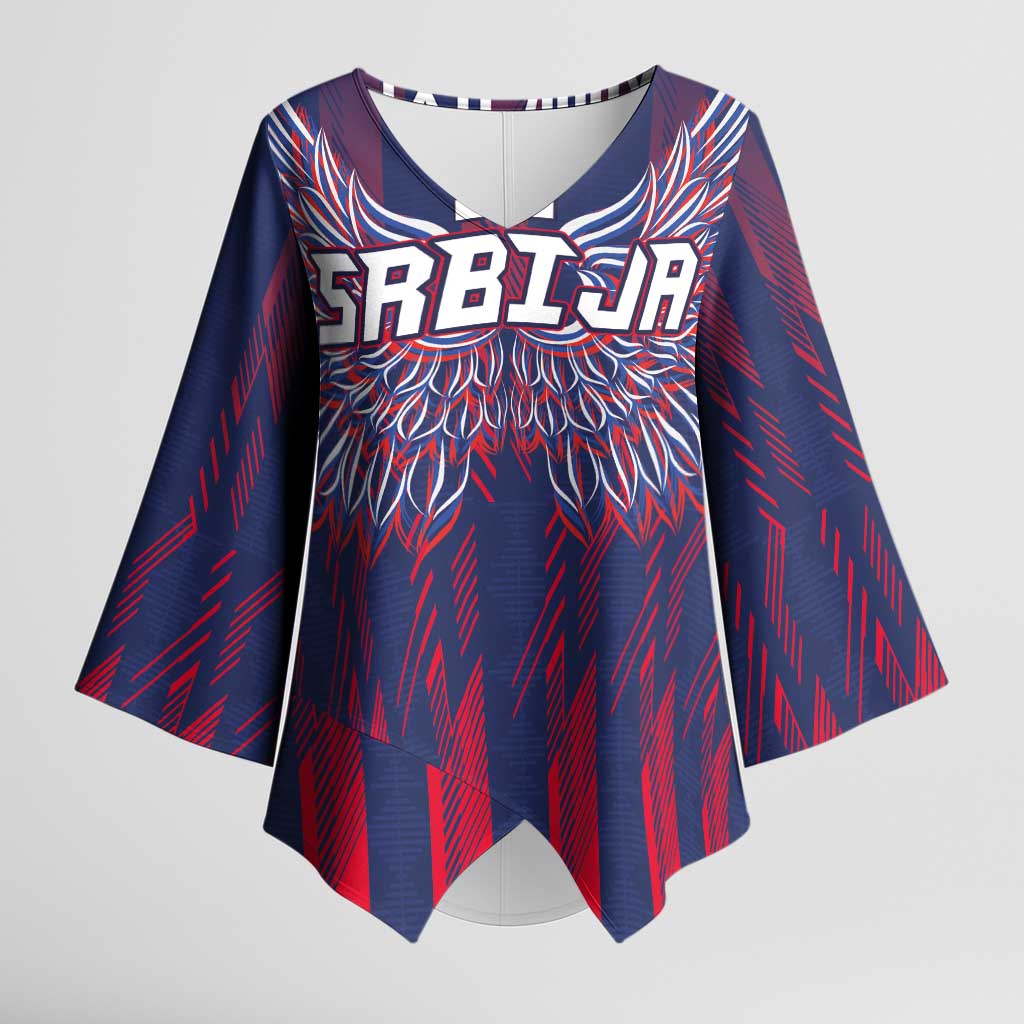 Custom Serbia Sport Fan Jersey Kimono Sleeve Blouse Eagle Wings with Sporty Stripes Style - Wonder Print Shop