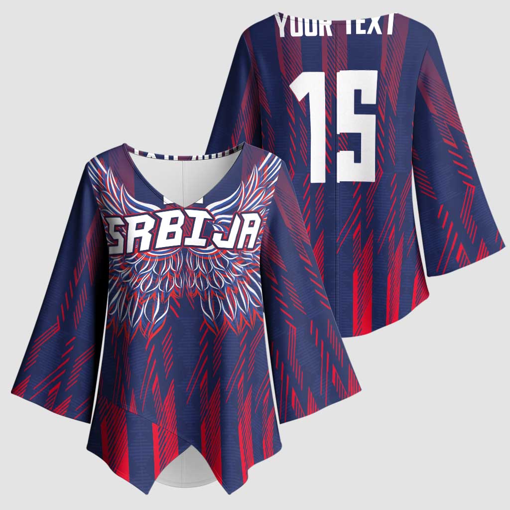 Custom Serbia Sport Fan Jersey Kimono Sleeve Blouse Eagle Wings with Sporty Stripes Style - Wonder Print Shop