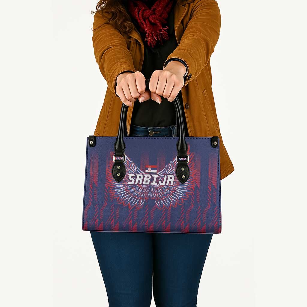 Serbia Sport Fan Jersey Leather Bag Eagle Wings with Sporty Stripes Style - Wonder Print Shop