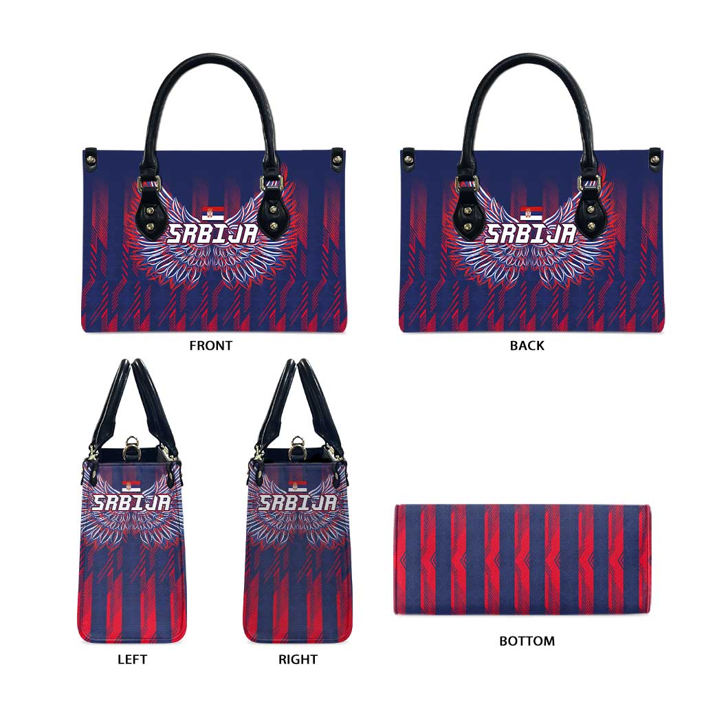 Serbia Sport Fan Jersey Leather Bag Eagle Wings with Sporty Stripes Style - Wonder Print Shop