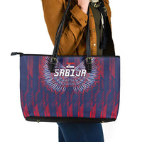 Serbia Sport Fan Jersey Leather Tote Bag Eagle Wings with Sporty Stripes Style - Wonder Print Shop