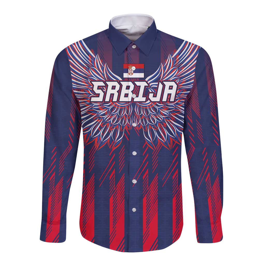 Custom Serbia Sport Fan Jersey Long Sleeve Button Shirt Eagle Wings with Sporty Stripes Style - Wonder Print Shop