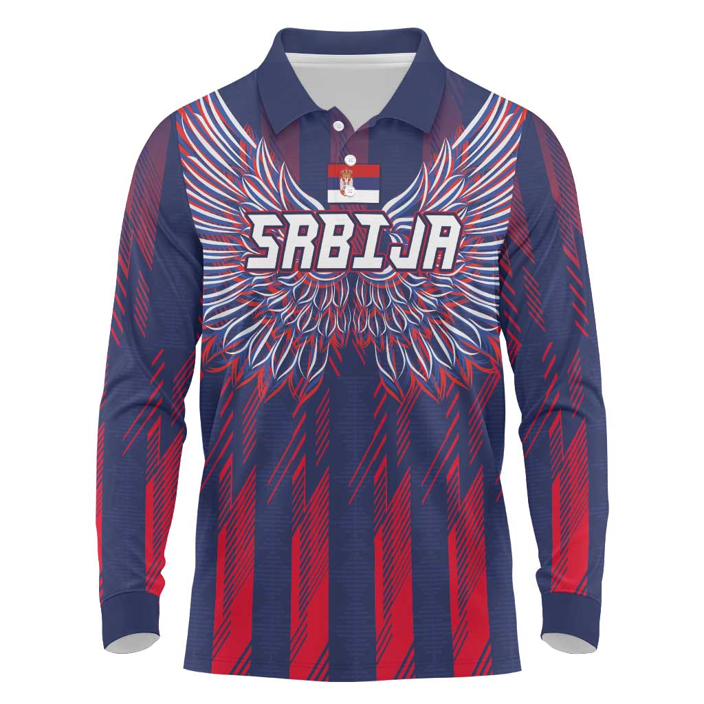 Custom Serbia Sport Fan Jersey Long Sleeve Polo Shirt Eagle Wings with Sporty Stripes Style - Wonder Print Shop