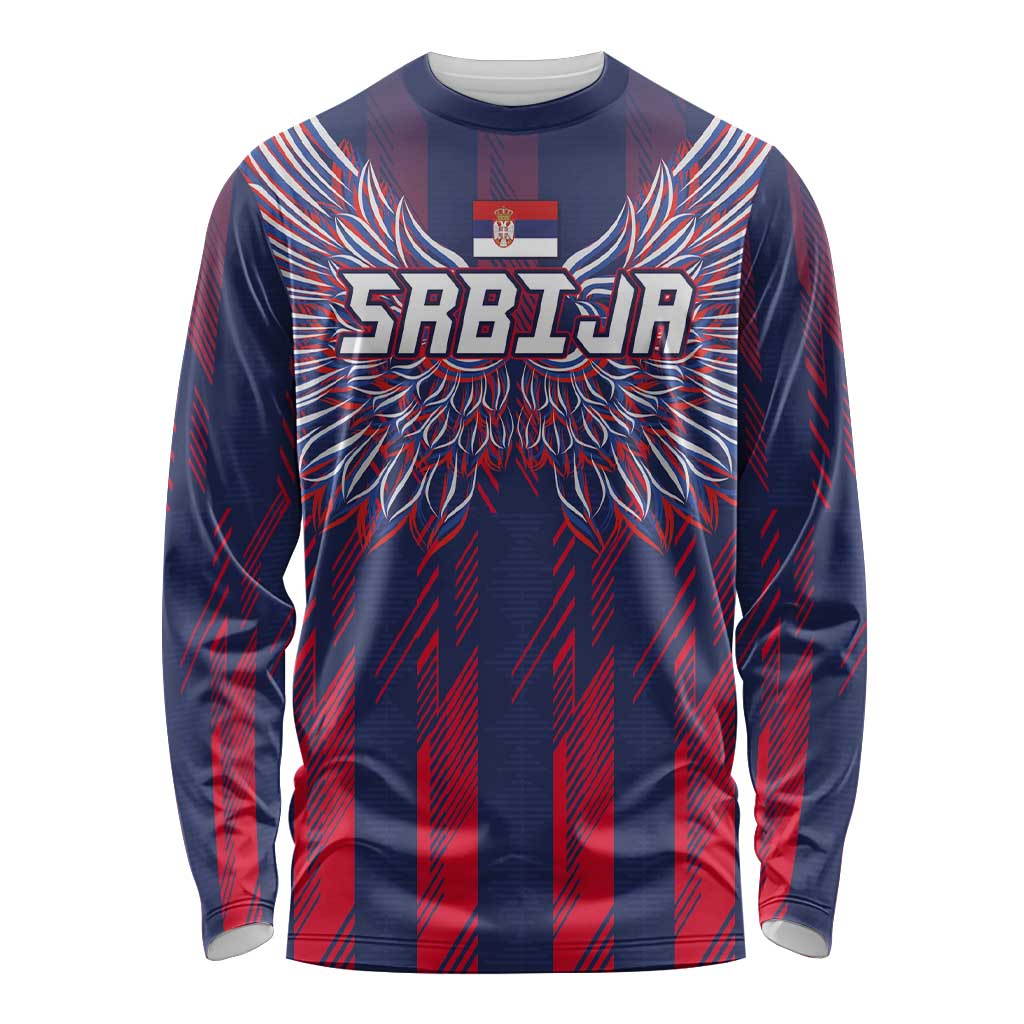Custom Serbia Sport Fan Jersey Long Sleeve Shirt Eagle Wings with Sporty Stripes Style - Wonder Print Shop