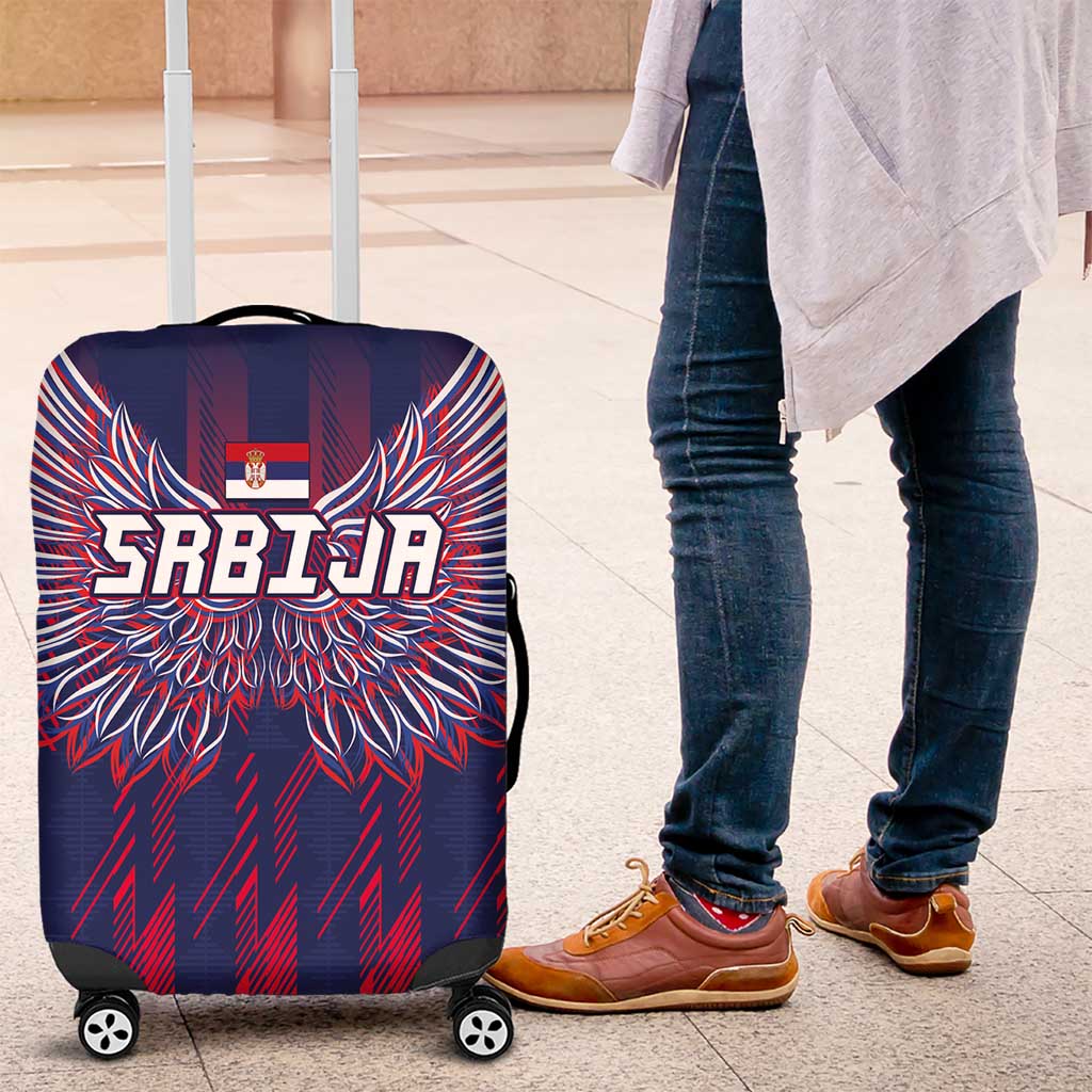 Serbia Sport Fan Jersey Luggage Cover Eagle Wings with Sporty Stripes Style - Wonder Print Shop