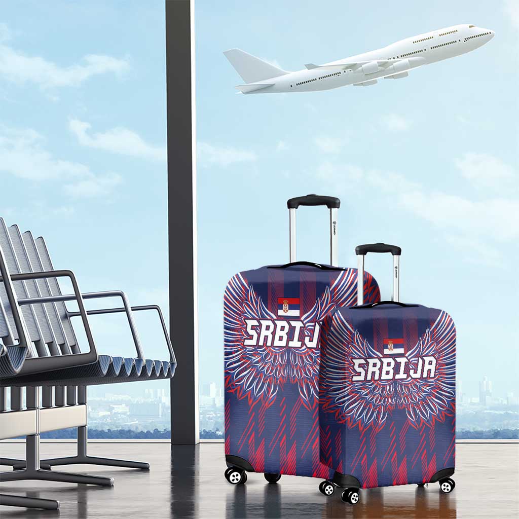 Serbia Sport Fan Jersey Luggage Cover Eagle Wings with Sporty Stripes Style - Wonder Print Shop