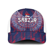 Serbia Sport Fan Jersey Mesh Trucker Cap Eagle Wings with Sporty Stripes Style - Wonder Print Shop