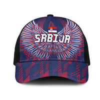 Serbia Sport Fan Jersey Mesh Trucker Cap Eagle Wings with Sporty Stripes Style - Wonder Print Shop
