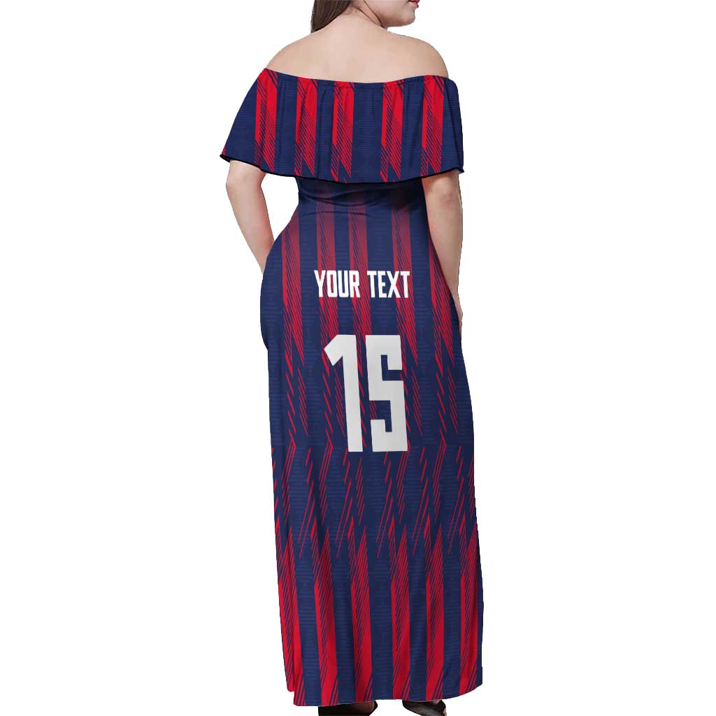 Custom Serbia Sport Fan Jersey Off Shoulder Maxi Dress Eagle Wings with Sporty Stripes Style - Wonder Print Shop