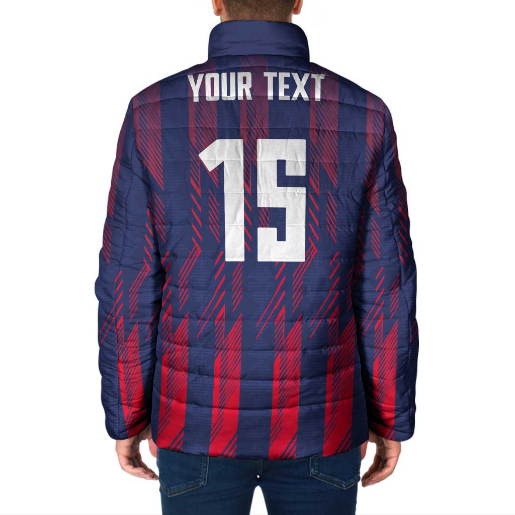 Custom Serbia Sport Fan Jersey Padded Jacket Eagle Wings with Sporty Stripes Style - Wonder Print Shop