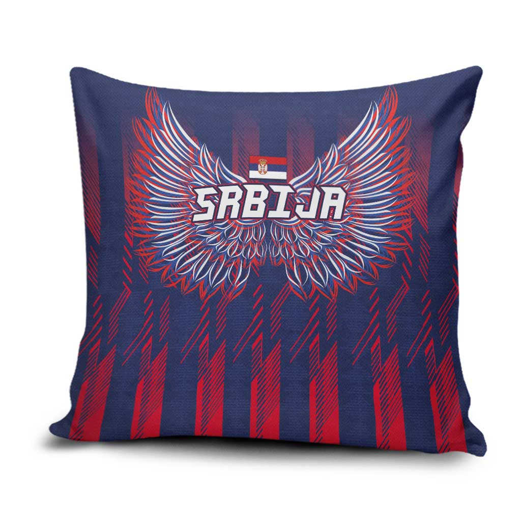 Serbia Sport Fan Jersey Pillow Cover Eagle Wings with Sporty Stripes Style - Wonder Print Shop