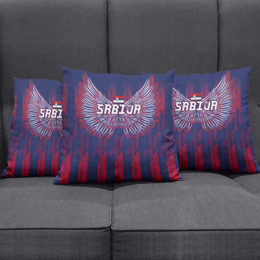 Serbia Sport Fan Jersey Pillow Cover Eagle Wings with Sporty Stripes Style - Wonder Print Shop