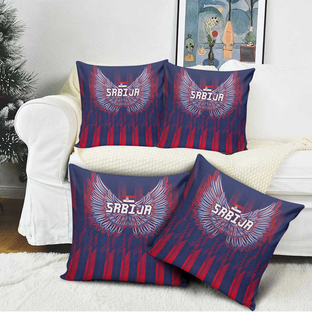Serbia Sport Fan Jersey Pillow Cover Eagle Wings with Sporty Stripes Style - Wonder Print Shop