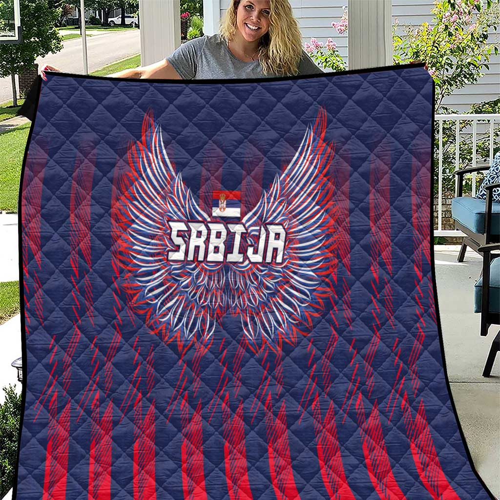 Serbia Sport Fan Jersey Quilt Eagle Wings with Sporty Stripes Style - Wonder Print Shop