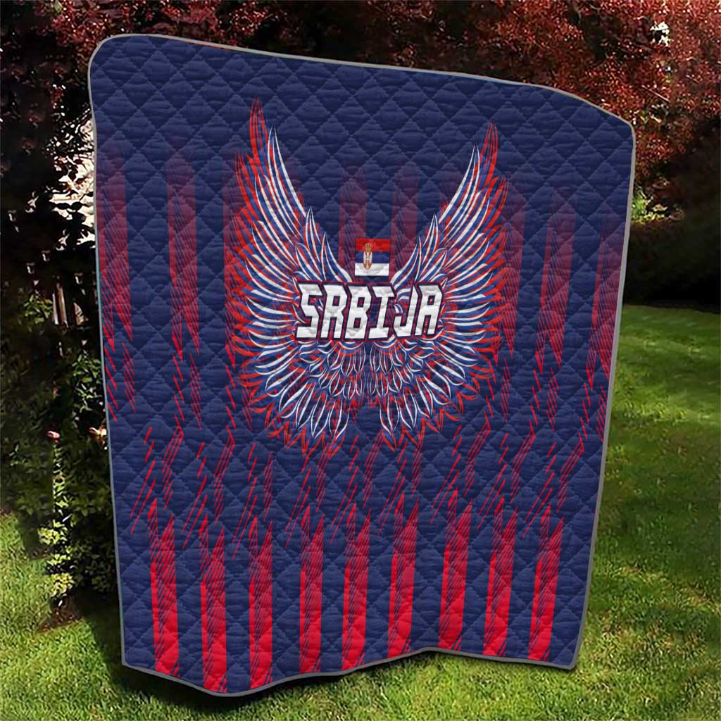 Serbia Sport Fan Jersey Quilt Eagle Wings with Sporty Stripes Style - Wonder Print Shop
