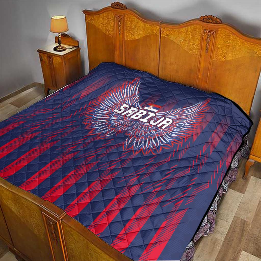 Serbia Sport Fan Jersey Quilt Eagle Wings with Sporty Stripes Style - Wonder Print Shop