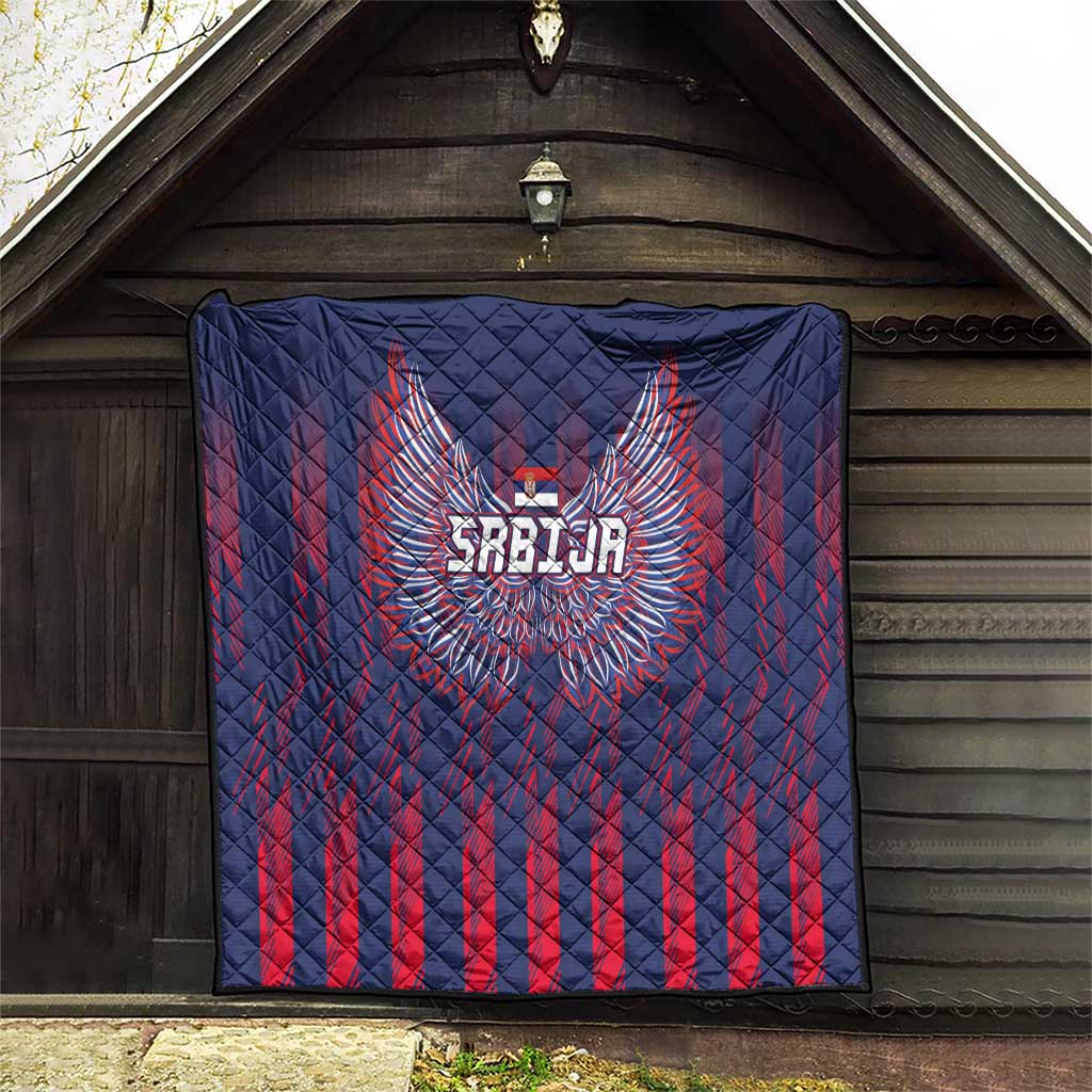 Serbia Sport Fan Jersey Quilt Eagle Wings with Sporty Stripes Style - Wonder Print Shop