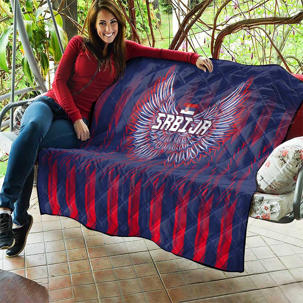 Serbia Sport Fan Jersey Quilt Eagle Wings with Sporty Stripes Style - Wonder Print Shop