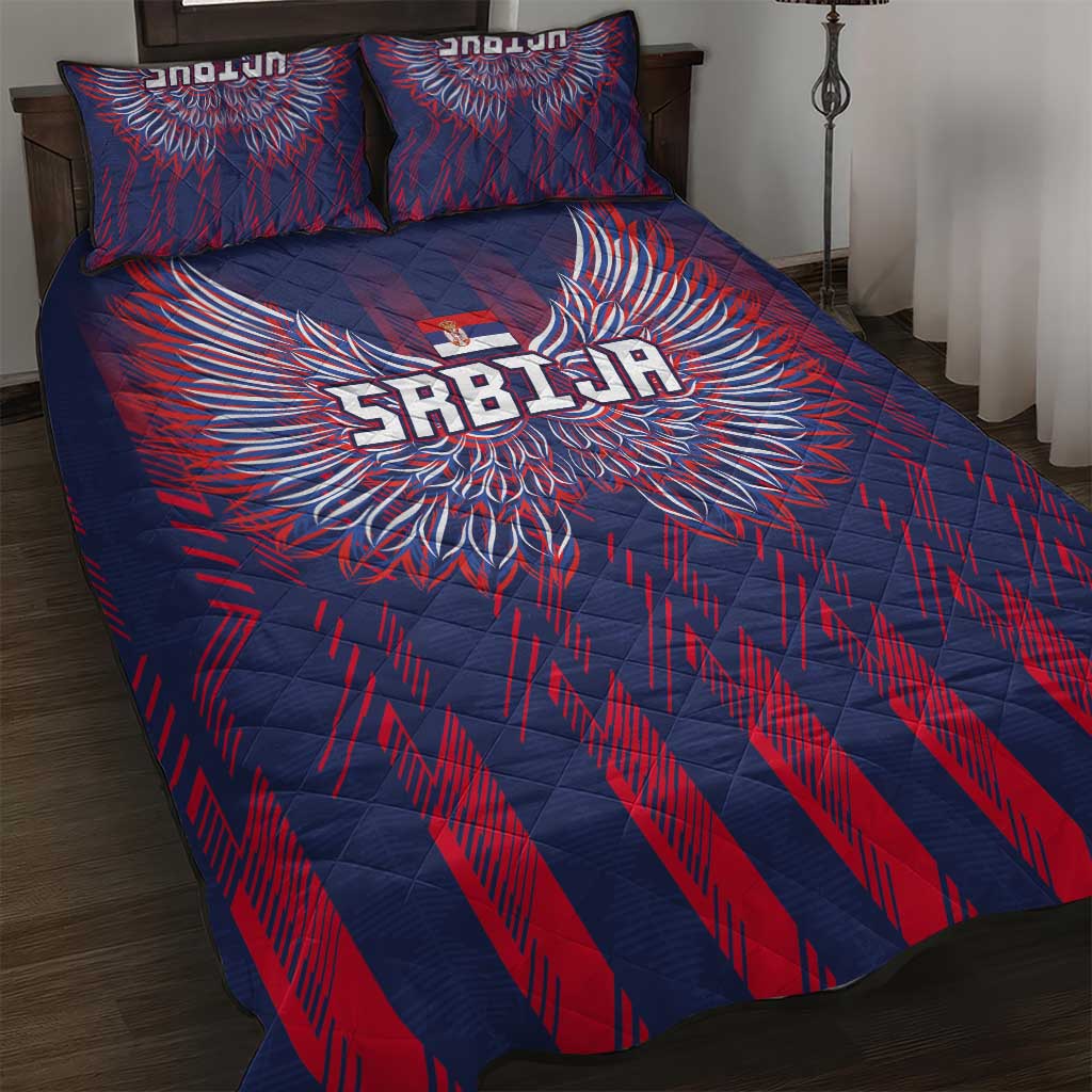 Serbia Sport Fan Jersey Quilt Bed Set Eagle Wings with Sporty Stripes Style - Wonder Print Shop