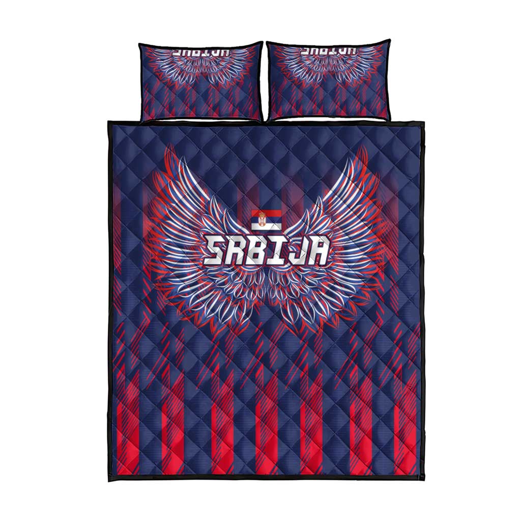 Serbia Sport Fan Jersey Quilt Bed Set Eagle Wings with Sporty Stripes Style - Wonder Print Shop