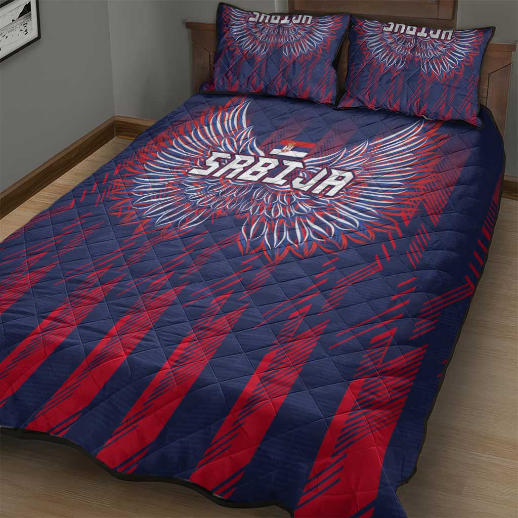 Serbia Sport Fan Jersey Quilt Bed Set Eagle Wings with Sporty Stripes Style - Wonder Print Shop