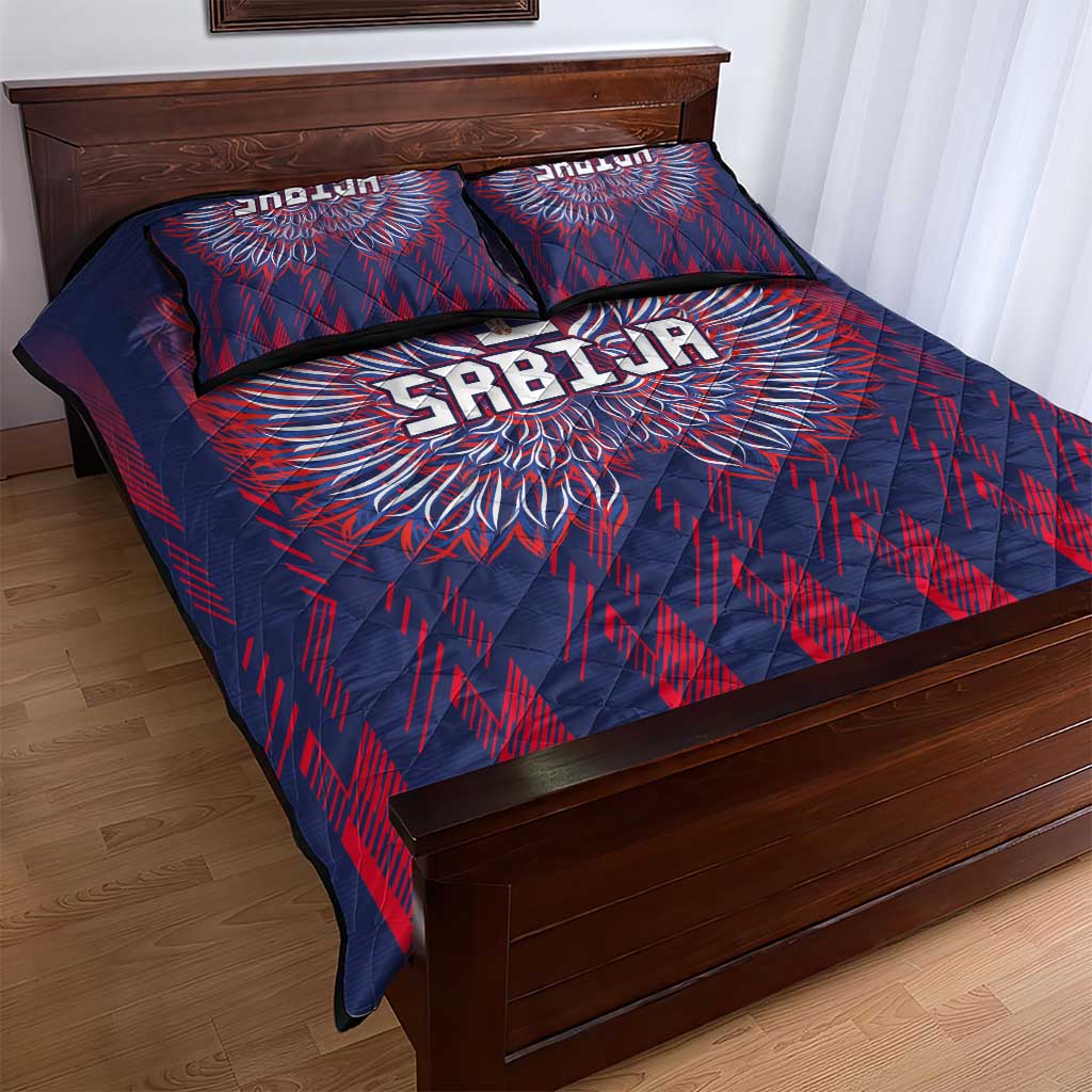 Serbia Sport Fan Jersey Quilt Bed Set Eagle Wings with Sporty Stripes Style - Wonder Print Shop