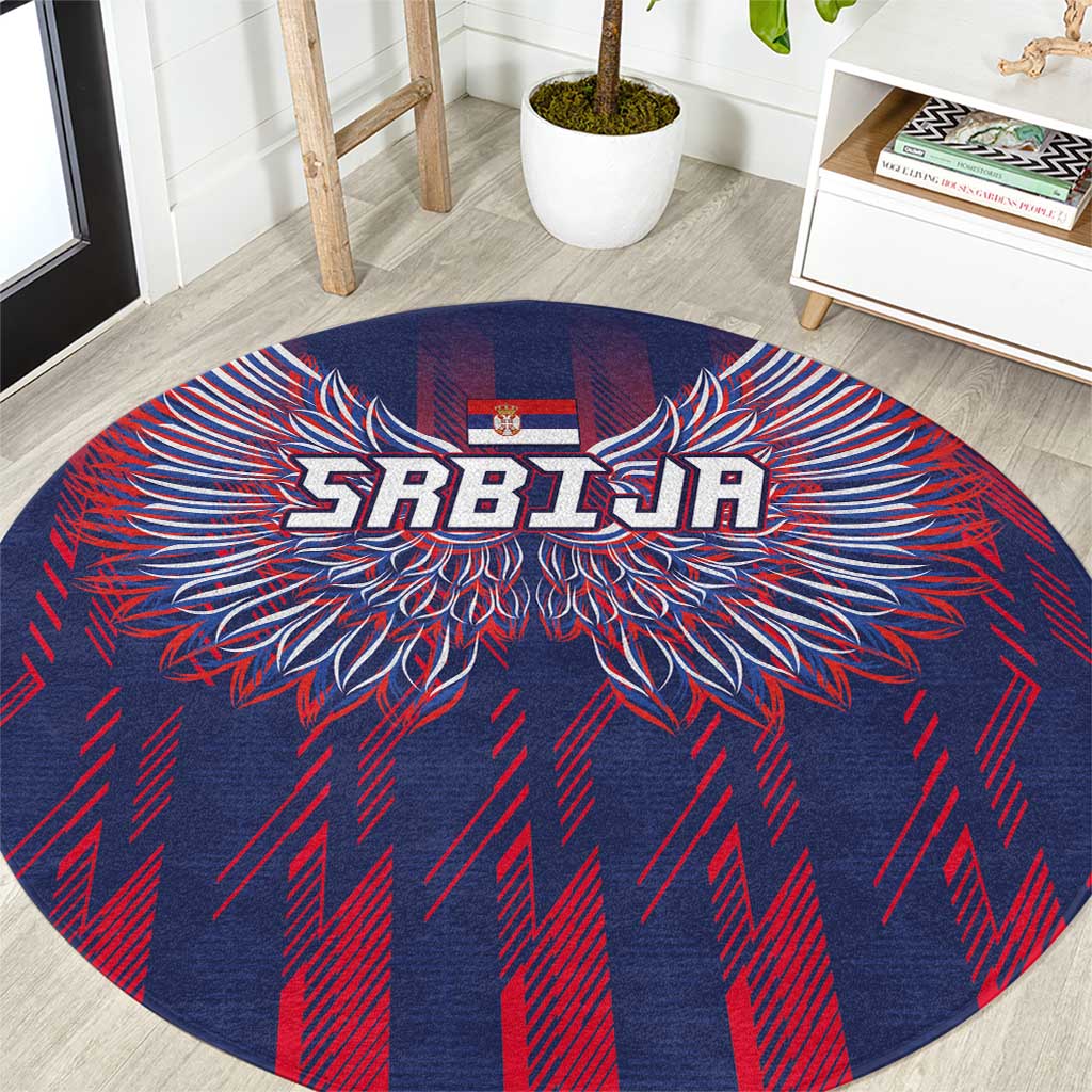 Serbia Sport Fan Jersey Round Carpet Eagle Wings with Sporty Stripes Style - Wonder Print Shop