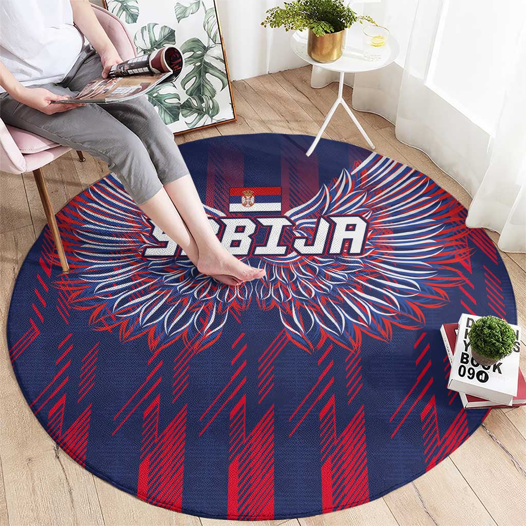 Serbia Sport Fan Jersey Round Carpet Eagle Wings with Sporty Stripes Style - Wonder Print Shop