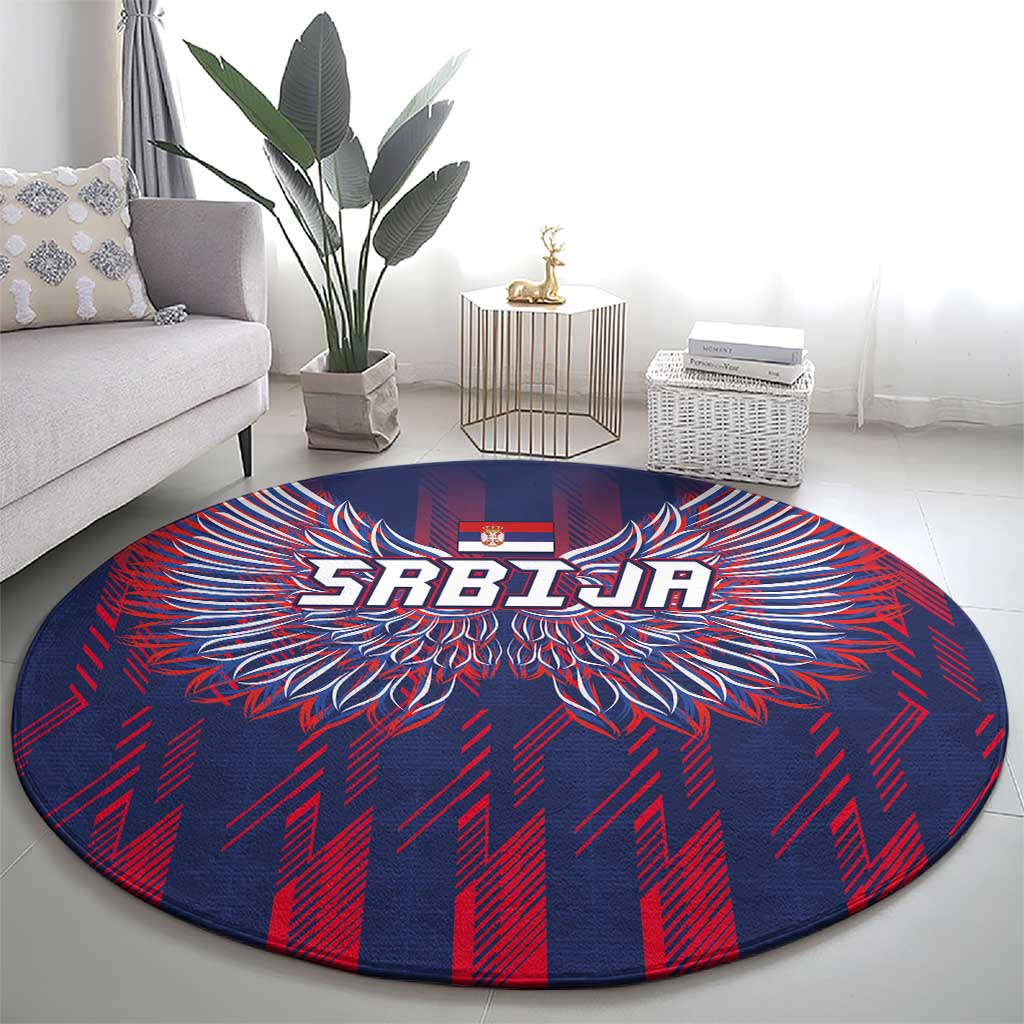 Serbia Sport Fan Jersey Round Carpet Eagle Wings with Sporty Stripes Style - Wonder Print Shop